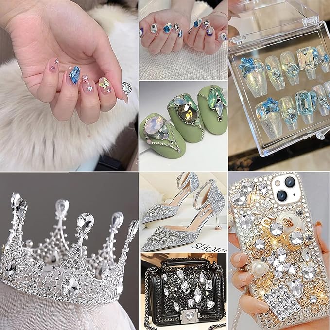 DONGZHOU 48Pcs Large Nail Rhinestone,3D Multi Shapes Crystals Nail Diamonds K9 Glass Stones Sparkle Nail Beads, Rhinestones Nail Gems for Manicure Decoration DIY Crafts