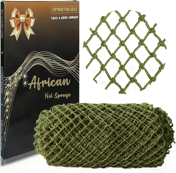 African Net Sponge Authentic, African Exfoliating Sponge Real African Net Black Owned, African Bath Sponge Back Scrubber, Body Exfoliator Shower Bath Accessories (Olive Green)