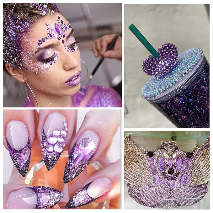 1440Pcs Purple Velvet Crystal Rhinestones,Glass Flatback Rhinestones Gemstones Small for Nail Face Makeup Art Crafts Clothes Decoration - (SS8,2.4mm,Purple Velvet)