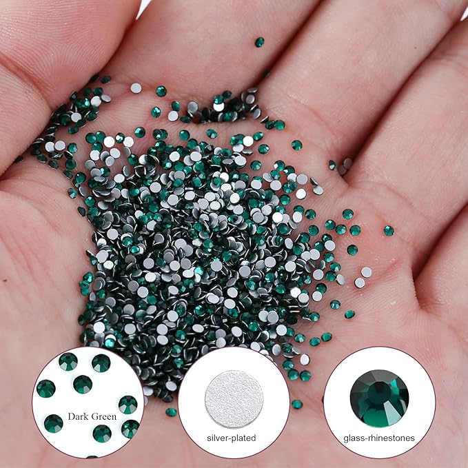 1440Pcs Dark Green Crystal Rhinestones,Glass Flatback Rhinestones Small Gemstones for Nail Face Makeup Art Crafts Clothes Decoration -(SS4,1.6mm,Dark Green)