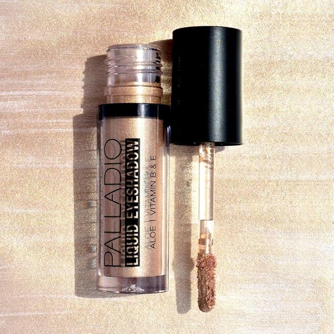 Palladio Liquid Eyeshadow, creamy shimmery formula that instantly adheres to the eyelid with flexible applicator wand for over 8 hours of smudge and crease-proof wear (Goldstone)