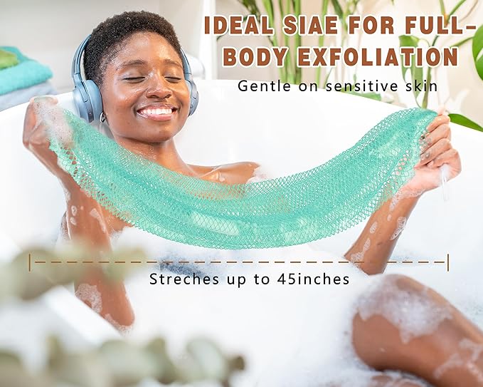 2 Pack African Net Sponge Exfoliating Scrubber Bath Sponge for Daily Use (Light Purple +Seafoam)