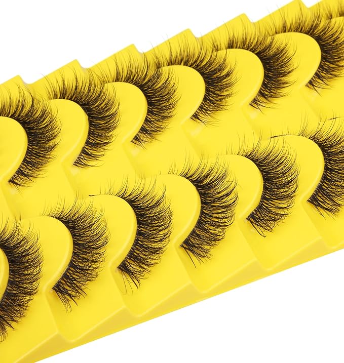 False Eyelashes Russian Strip Lashes D-Curly Wispy Natural Look zanlufly Lashes Like Eyelash Extension Volume Transparent Band Cat Eye Fake Eyelashes Pack