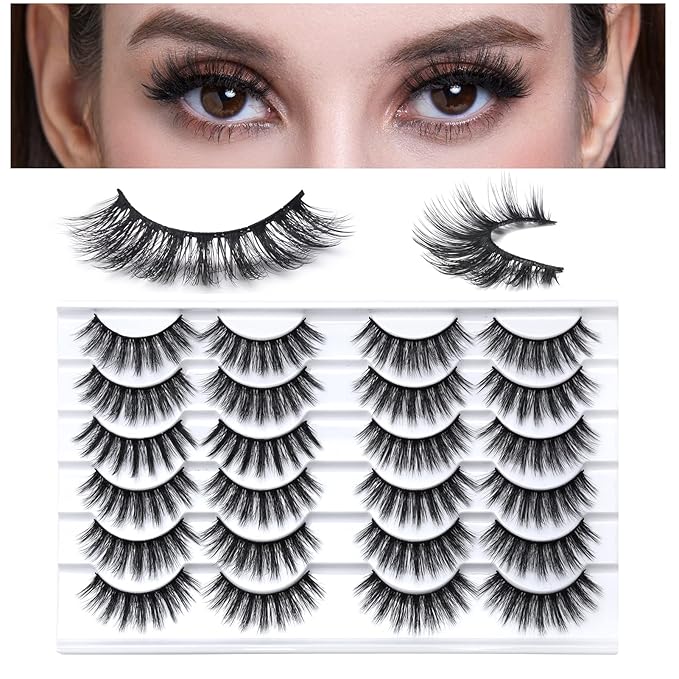 SONAFEEL 12Pairs Hybrid False Eyelashes, 15mm Spiky Manga Lashes, Wispy Fluffy 6d Faux Mink, Reusable, Black, Vegan, Cruelty Free