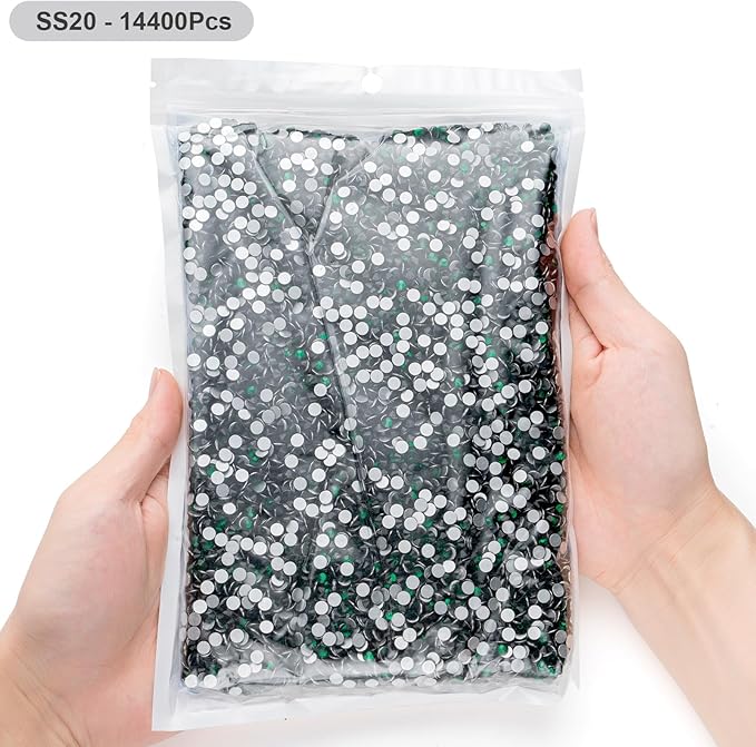 MEIBITE Flatback Rhinestones Bulk, 14400PCS Malachite Green Rhinestones for Clothes DIY Decoration Crafts, Malachite Green, SS20, 4.6-4.8mm