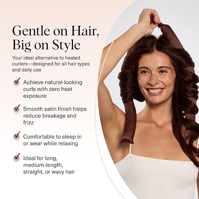 Kitsch Satin Heatless Hair Curler Set - Heatless Curls Overnight with Hair Curler & 2 Satin Scrunchies - Hair Curlers to Sleep in for Overnight Curls - Overnight Blowout Rods - Chocolate