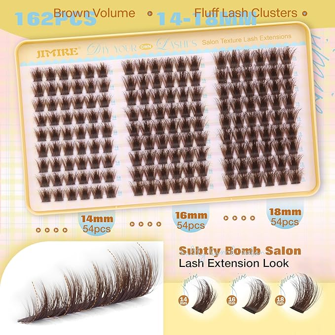 JIMIRE Manga Brown Lash Clusters Wispy Fairy Brown Eyelash Clusters with Spikes 14-18MM Fluffy Cluster Eyelash Extensions Easy to Apply DIY Dark Brown Individual Lashes Extension at Home