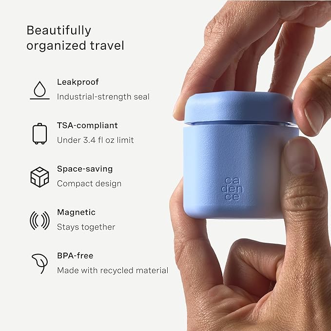 Cadence Travel Containers Haircare Capsule Set - Magnetic Containers with Lids,Carry On Travel Essentials For Women/Men - 3 Flex Mediums (1.32oz) - Shampoo, Conditioner & Comb Icon Labels - Sand