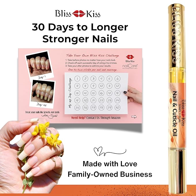 Bliss Kiss | 4 Pumpkin Spice Latte Scent Nail | Oil Cuticle Pen w/Vitamin E & Jojoba⏤Nail Strengthener Nail Growth Serum for Brittle Peeling Breaking Thin Nails
