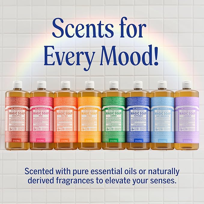 Dr. Bronner's Magic Soap-Pure-Castile Liquid Soap (Baby Unscented, 32 ounce, 2-Pack)-Regenerative Organic Certified Oils, 18-in-1 Uses: Body, Laundry & Dishes, For Sensitive Skin, No Fragrance