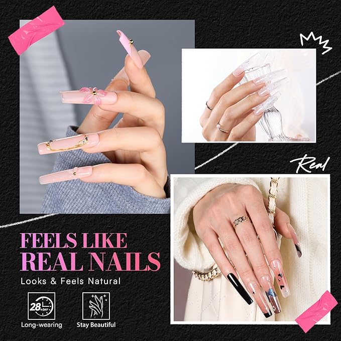 Makartt Half Cover Square Nail Tips: No C Curve Clear Acrylic XXL Extra Long Pre-shaped, Full Matte, 240 PCS, 12 Sizes, Fake Nails for Extensions Manicure Salon Home DIY