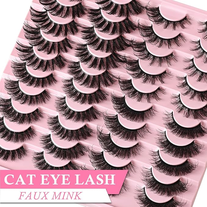 Lashes Wispy False Eyelashes 4 Styles Cat Eye Strip Lash Natural Look 20 Pairs Fake Mink Bulk Eyelash Pack Volume Fluffy Cateye Lashes Strips that Look Like Extensions Full Wispies Lashes