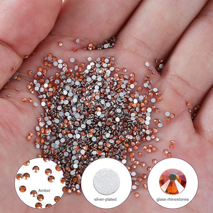 3000Pcs Amber Crystal Rhinestones,Glass Gemstones Flatback Small for Nail Face Makeup Art Crafts Clothes Decoration - (SS4,1.6mm, Amber)