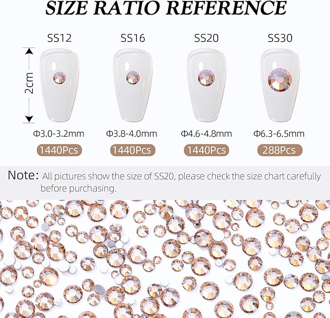 Meibite Gold Shadow Flatback Rhinestones, Glass Rhinestones for Nail Art and Craft, Glue Fix, Loose Crystal Gemstones(Gold Shadow, SS16, 1440pcs, 3.8-4.0mm)