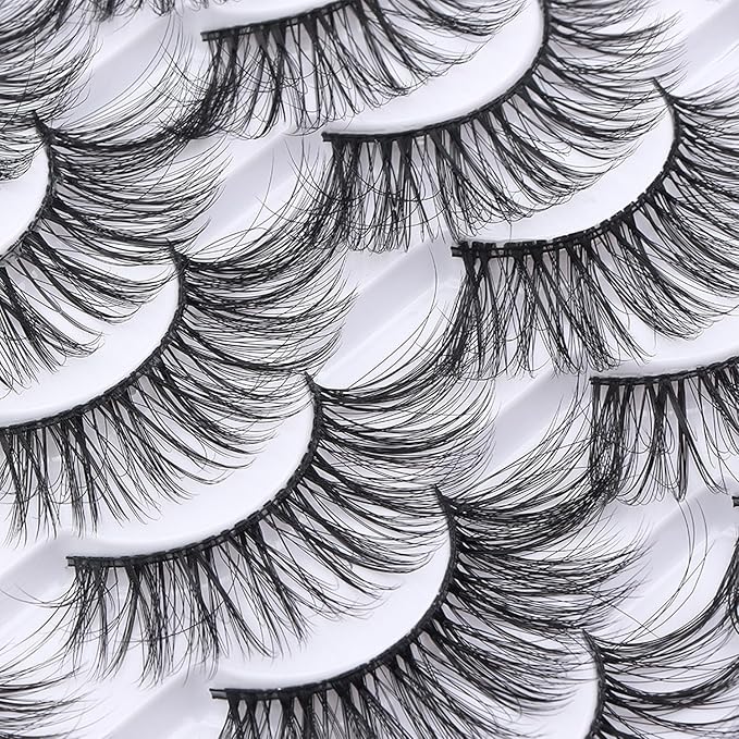 False Eyelashes 20 Pairs Wispy Lashes Faux Mink Lashes 14mm 3D Fluffy Cat Eye Lashes （style 20-065)