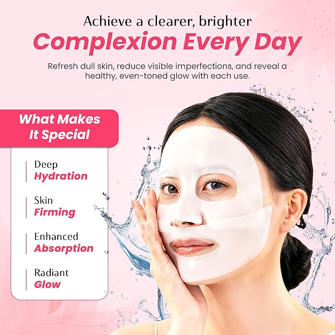 Hydrogel Collagen Face Mask – Overnight Hydrating & Firming Treatment for Dry or Mature Skin – Dermatologist Tested, Anti Aging Korean Skin Care, Vegan, Clean Beauty – Pack of 10