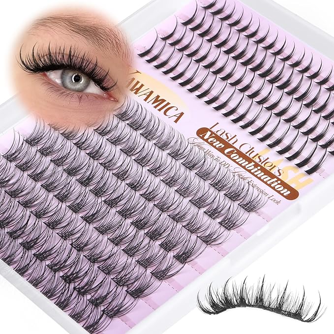 Natural Lash Clusters with Spikes Wispy Eyelash Clusters C Curl Eyelash Extensions 10-14mm Individual Lashes with Lash Spikes 13-19mm DIY Manga Lashes Extension Look by Yawamica