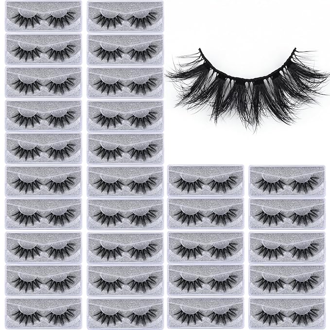 Lashes Mink Bulk 30 Pair Wholesale Lashes 5D Fluffy Eyelashes Wholesale Faux Mink Eyelashes Natural Medium Length Fake Lash with Portable Pack (Round V 30 Pairs)