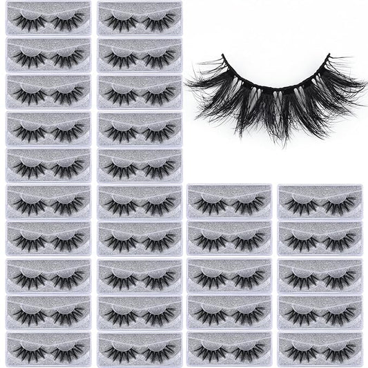 Lashes Mink Bulk 30 Pair Wholesale Lashes 5D Fluffy Eyelashes Wholesale Faux Mink Eyelashes Natural Medium Length Fake Lash with Portable Pack (Round V 30 Pairs)
