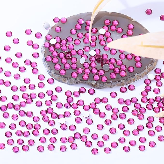 Meibite Fuchsia Flatback Rhinestones, Glass Rhinestones for Nail Art and Craft, Glue Fix, Loose Crystal Gemstones(Fuchsia, SS30, 576pcs, 6.4-6.6mm)