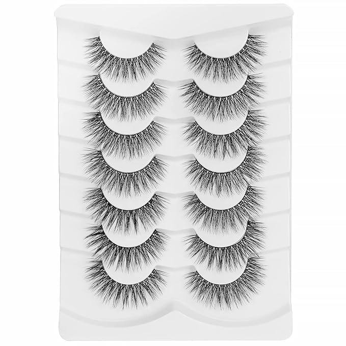 Natural Lashes False Eyelashes Wispy Natural Faux Mink Lashes Jiocolor 7 Pairs Light Volume Fake Eye Lashes DJ-15