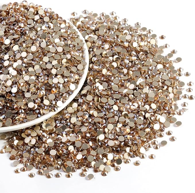 Beadsland Flatback Rhinestones Bulk,14400pcs Gold Rhinestones for Nails Crafts Clothes DIY Decoration, Golden Shadow, SS20, 4.6-4.8mm