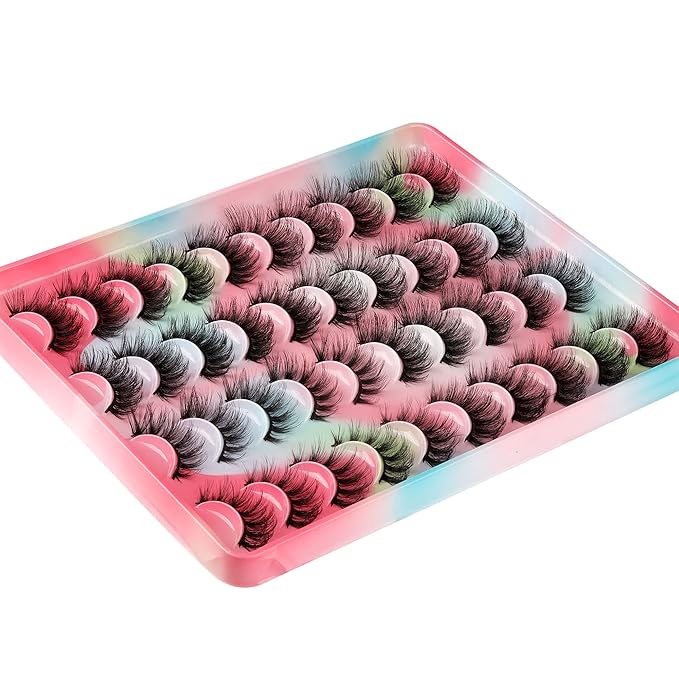 20 Pairs False Eyelashes Natural Fluffy Cat Eye Fake Eye Lashes 4 Styles Mixed Thick Wispy 5D Faux Mink Eyelashes Multipack
