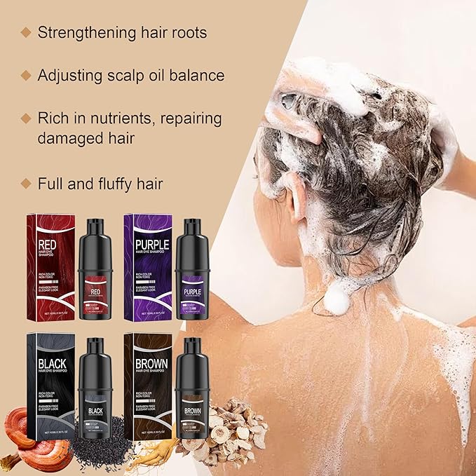 Red Hair Dye Shampoo - Bold Red Hair Dye Shampoowith Botanical Ingredients for Radiant Color and Healthy-Looking Hair