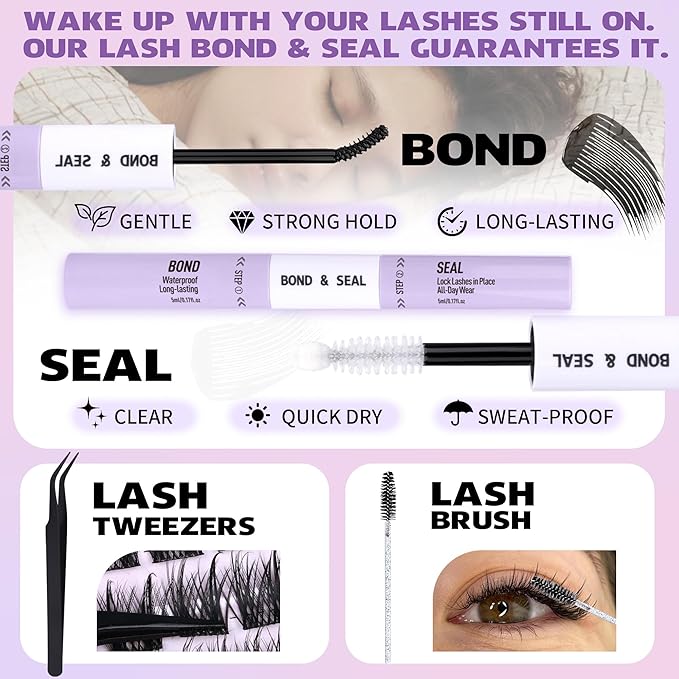 EYDEVRO Manga Lash Clusters Kit Wispy Natural Cluster Eyelash Extensions 10-16mm Fairy Eyelash Clusters Kit Lash Extension Kit Soft Thin Band Individual Lashes Lash Bond and Seal Lash Tweezers Brushes