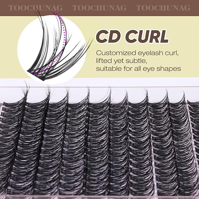 TOOCHUNAG 12-18mm Eyelash Clusters Wispy Lash Clusters 160pcs Fairy Cluster Eyelash Extensions Curly Individual Lashes Extension Long Thin Band False Eyelashes Clusters