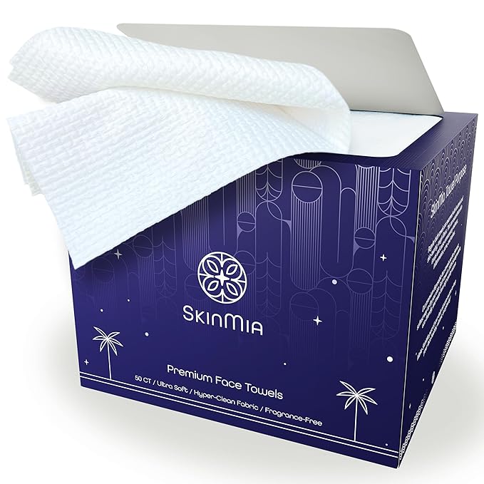SkinMia Disposable Face Towels XL – Ultra Soft, Clean, Odor-Free Dry Towelettes for Skincare & Makeup Removal Wipes, Plant-Based, Gentle for Sensitive Skin, 50 Count