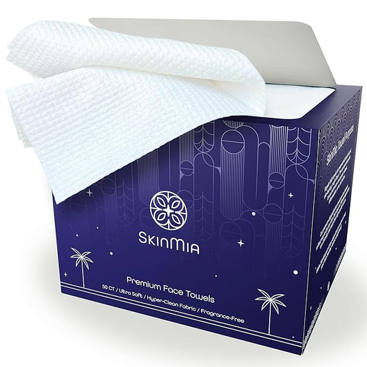 SkinMia Disposable Face Towels XL – Ultra Soft, Clean, Odor-Free Dry Towelettes for Skincare & Makeup Removal Wipes, Plant-Based, Gentle for Sensitive Skin, 50 Count