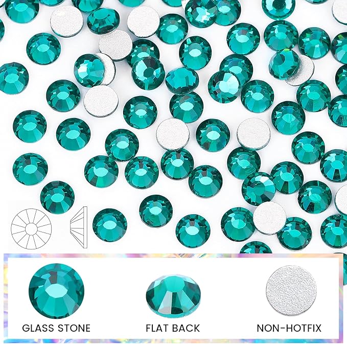 Novani Crystal Rhinestones, Flatback Loose Gemstones 1440pcs Glass Rhinestones for Clothes Shoes Crafts Makeup Nail Art and DIY Decorations(SS6, Green Zircon)