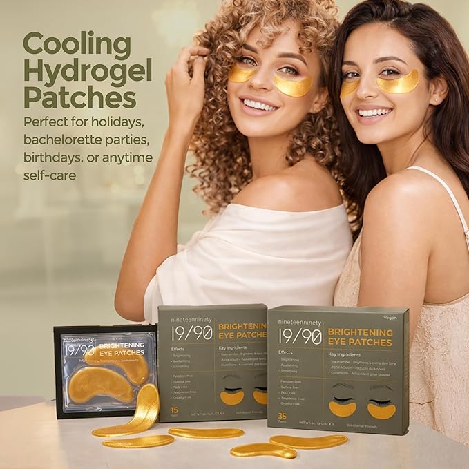 19/90 Under Eye Patches for Dark Circles & Puffiness – Hydrogel Eye Masks with Caffeine, Niacinamide & Collagen – Helps Reduce the Look of Bags & Fine Lines, Gold, (15 Pairs)
