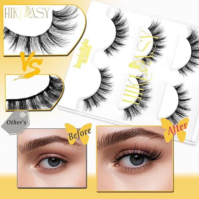 Manga Lashes With Clear Band 6-13mm Natural Lashes That Look Likes Extensions,Wispy False Lashes Thin Flexible Band,Cat Eye D Curl Wet Lashes Wispy,Reusable Eye Lash Invisible Band Lashes By Hiklasy