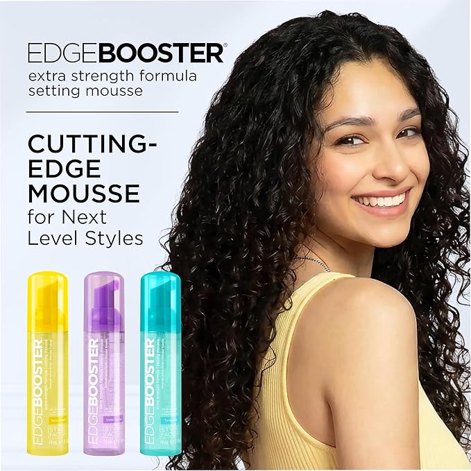 Style Factor EDGE BOOSTER Extra Strength Setting Mousse – Frizz Control, Extra Volume, and Conditioning – 6.4oz Hematite Mousse for Curly Hair