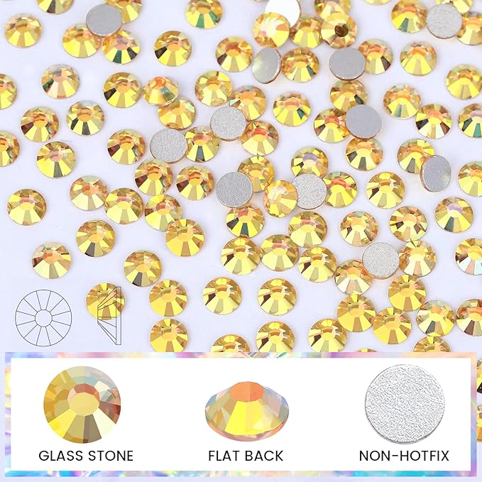 Novani Rhinestones 1440Pcs Flatback Crystal Round Loose Gemstones Glass Rhinestones for Crafts Makeup Nail Art Clothes Shoes DIY Decorations(SS20, 4.6-4.8mm,MetalSunlight)
