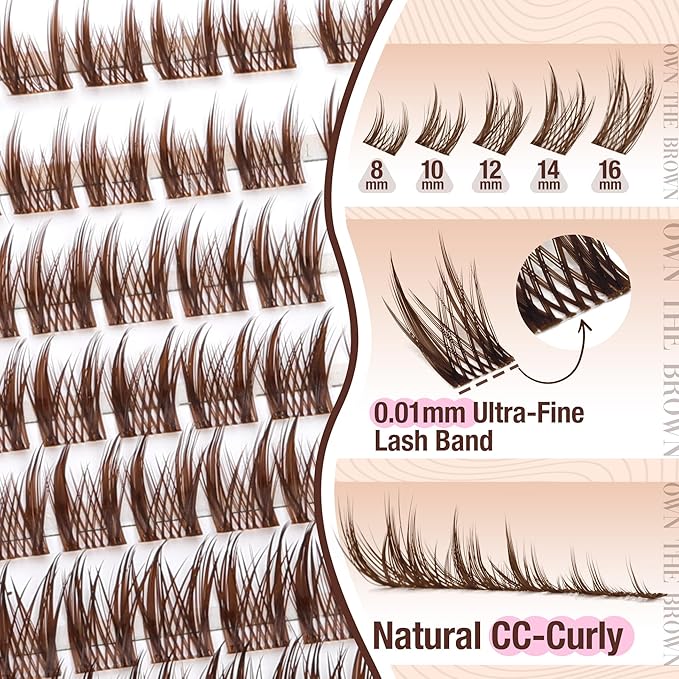 Brown Lash Clusters Spiky Eyelash Extensions Fluffy Fairy Dark Brown Individual Lashes Anime Cluster Lashes Extensions C Curve Eyelash Clusters Soft Vibe 10-16MM DIY Lash Pack