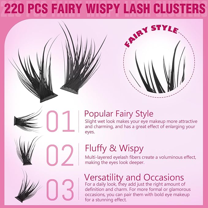 EYDEVRO Fairy Lash Clusters 80D Eyelash Clusters Wispy Clusters Eyelash Extensions Individual Lashes10-16mm Cluster Lashes Volume DIY Lash Extensions Eyelash Extensions at Home