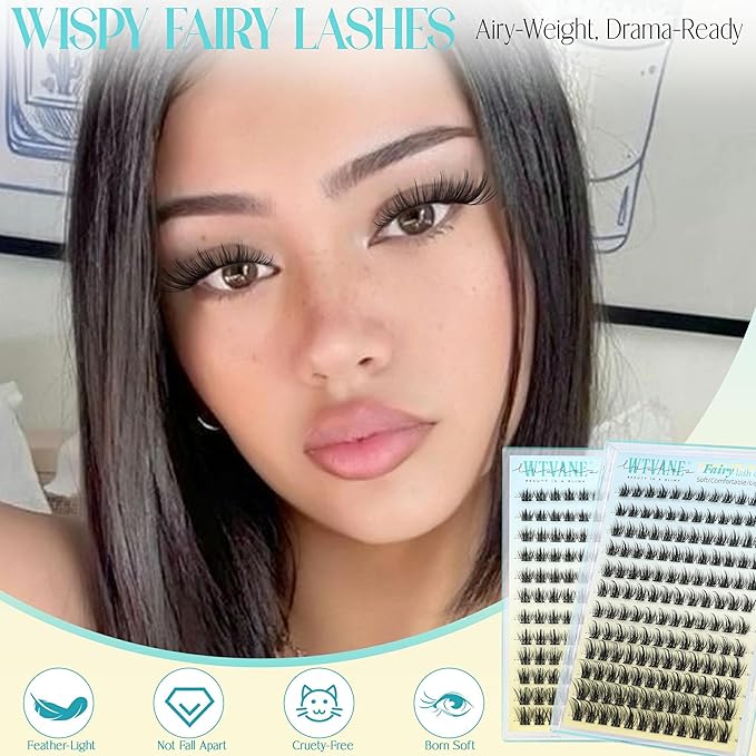 Wtvane Lash Clusters Wispy Eyelash Clusters Manga Lashes Cluster Eyelash Extension Natural Lashes Clusters Fairy False Lashes DIY Individual Lash Extension Thin Band Lash Clusters with Spikes