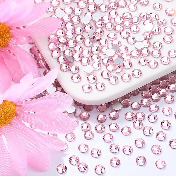 Meibite Pink Flatback Rhinestones, Glass Rhinestones for Nail Art and Craft, Glue Fix, Loose Crystal Gemstones(Pink, SS6, 1440pcs, 1.9-2.0mm)