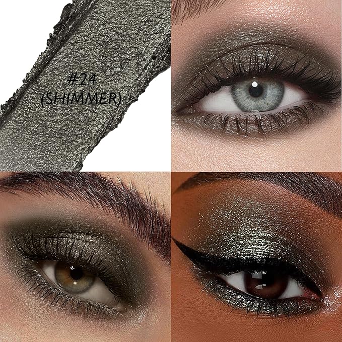 Black Eyeshadow, Shimmer Cream-to-Powder Eye Shadow Stick Waterproof Long Lasting Glitter Neutral Smoky Eyeshadow Pencil Highlighter Makeup High Pigmented Blendable Eyeliner Pen for Women