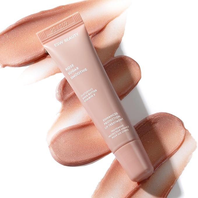 ESW Beauty Rose Sugar Smoothie Shimmer Lip Treatment – Soft Rose & Sweet Sugar with Shea Butter & Vitamin E for Luminous Shine & Daily Protection