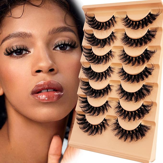 YASNAI Mink Lashes Wispy Cat Eye Lash 16MM Full Volume Fluffy False Eyelashes that Look Like Extensions Thick Soft D-Curly Fake Eyelash 7 Pairs Pack