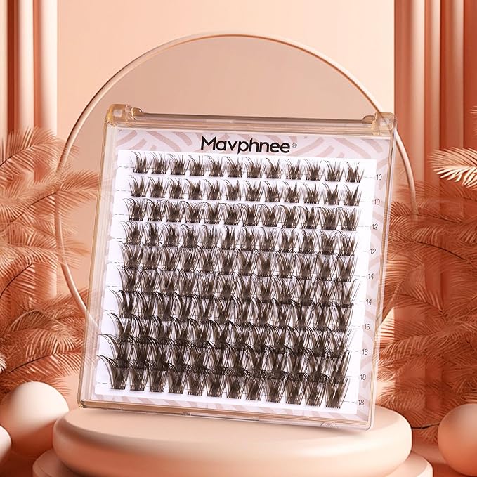 Mavphnee Brown Lash Clusters Kit Fairy Eyelash Extensions Kit Dark Brown Cluster Eyelash Extensions Kit Natural Wispy D-Curly Individual Lashes Clusters with Lash Bond and Seal Glue and Tweezers