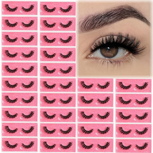 Wispy Lashes Bulk 30 Pairs Natural Volume Eyelashes Wholesale Cat Eye Strip Lash Sets Short Thick Fluffy False Mink Eyelash Strips Full Small Fake Pestañas Postizas with Portable Pack