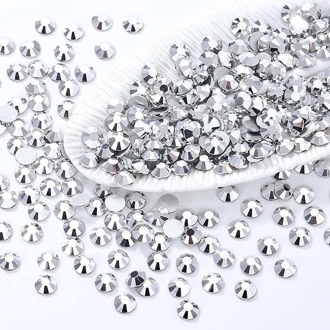 Meibite Silver Flatback Rhinestones, Glass Rhinestones for Nail Art and Craft, Glue Fix, Loose Crystal Gemstones(Silver, SS12, 2880pcs, 2.9-3.0mm)