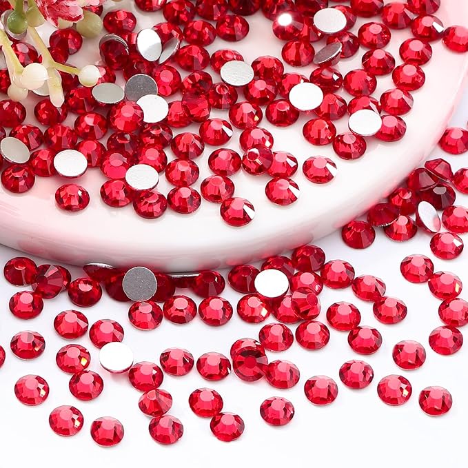 Meibite Light Siam Flatback Rhinestones, Glass Rhinestones for Nail Art and Craft, Glue Fix, Loose Crystal Gemstones(Red, SS30, 288pcs, 6.4-6.6mm)