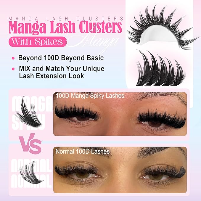 Manga Lash Clusters Kit Wispy Eyelash Clusters with Spikes 300Pcs Anime Lash Extension Kit Natural Eyelash Extension Kit 12-20mm High Capacity Lashes Clusters DIY for Beginners by Lanflower