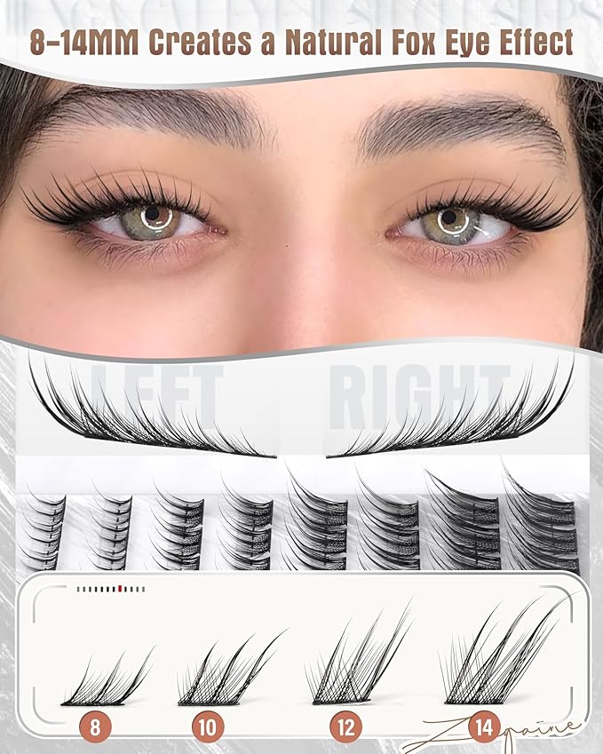 Fox Eye Lash Clusters Natural Clusters Eyelash Extensions 8-14MM Short Eyelash Clusters LC-Curly Pre-Mapped Lash Clusters Cat Eye Anime Individual Lashes Spikes Fox Eyes Lash Extension by Zegaine